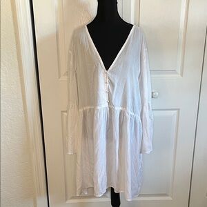 Summersalt White V-Neck Button Babydoll Swim Beach Pool Coverup Dress XL NWT